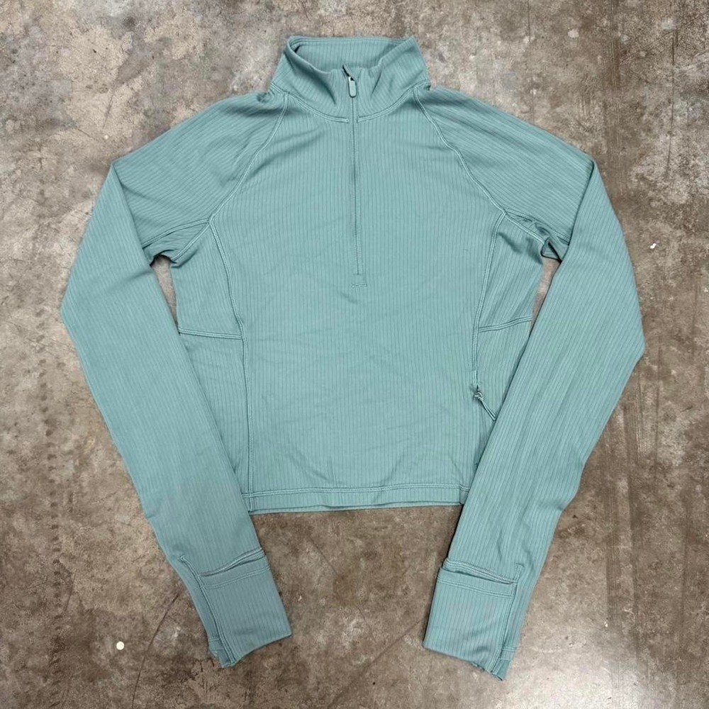 Lululemon Its Rulu Ribbed Cropped Half Zip Crater Blue Size S Activewear Top